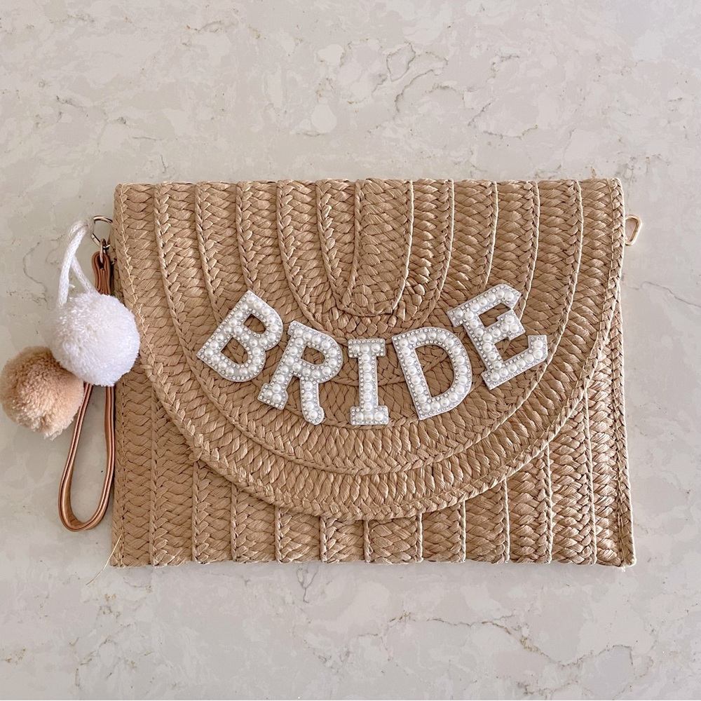 Bride Straw Bag Straw Clutch Bag Pearl Rhinestone Wedding Beach Vacation Bridal